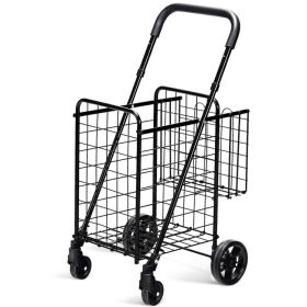 Folding Shopping Basket Rolling Trolley with Adjustable Handle