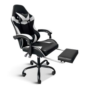 YSSOA Racing Video Backrest and Seat Height Recliner Gaming Office High Back Computer Ergonomic Adjustable Swivel Chair, With footrest, Black/White