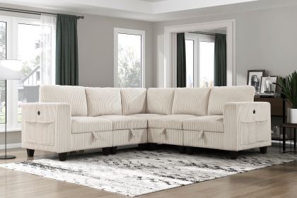 5-Piece Modular Sectional with Storage Seats, Side Pockets