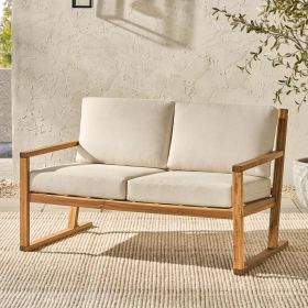 Contemporary Solid Wood Slat-Back Patio Loveseat â€“ Natural