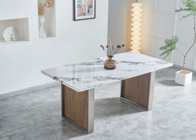 Elegant Marble MDF Dinning Table for 6 or 8, Rectangular 70.8"L*35.4"W*29.8"H, Luxurious Faux Marble High-Quality Stainless Steel Legs Modern, Durable