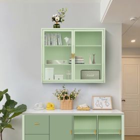 27.56"Glass Doors Modern Two-door Wall Cabinet with Featuring Three-tier Storage for Entryway Living Room Bathroom Dining Room,Mint Green