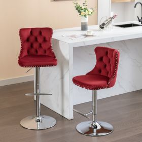 Swivel Velvet Barstools Adjusatble Seat Height from 25-33 Inch, Chrome base Bar Stools with Backs Comfortable Tufted for Home Pub and Kitchen Island