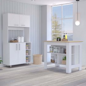 Surrey 2 Piece Kitchen Set, Kitchen Island + Pantry Cabinet , White /Walnut (Color: White /Light Oak)