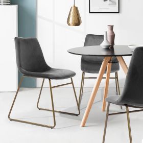 Modern Dining Chairs Set of 2;  Velvet Upholstered Side Chairs with Golden Metal Legs for Dining Room Furniture (Color: GREY)