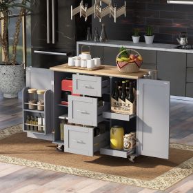 K&K Rolling Kitchen Island with Storage, Kitchen Cart with Rubber Wood Top, 3 Drawer, 2 Slide-Out Shelf and Internal Storage Rack (Color: as Pic)